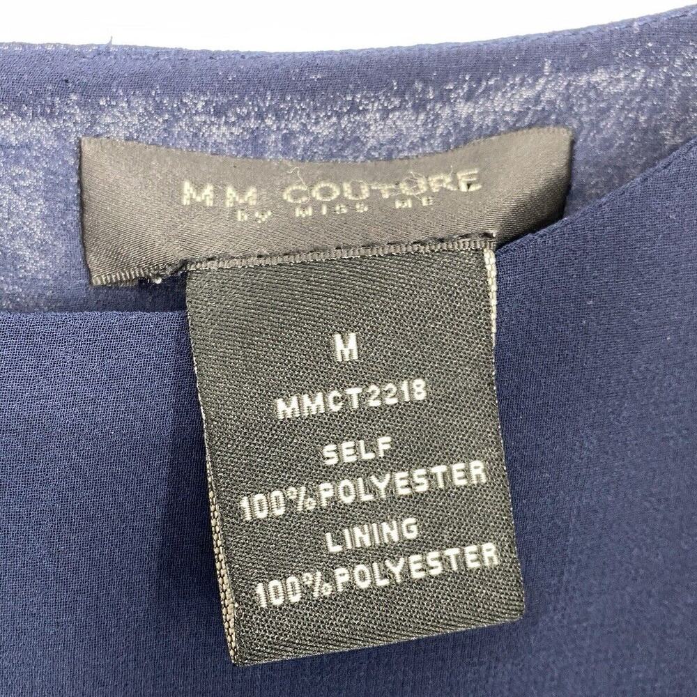 MM Couture Pleated Flare Sleeve Top  Medium Navy Blue Chiffon Plisse